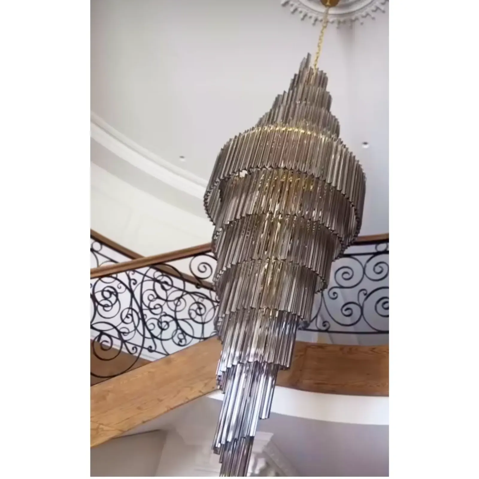 Huge Murano Glass Chandelier – “Quadriedro” Fumè, Gold Twister, Contemporary Luxury photo 42422.0