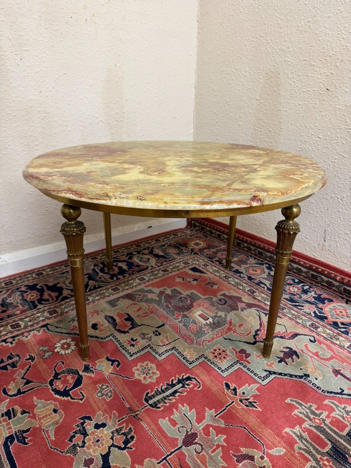 French Round Brass And Onyx Coffee Table/Accent Table photo furniture
