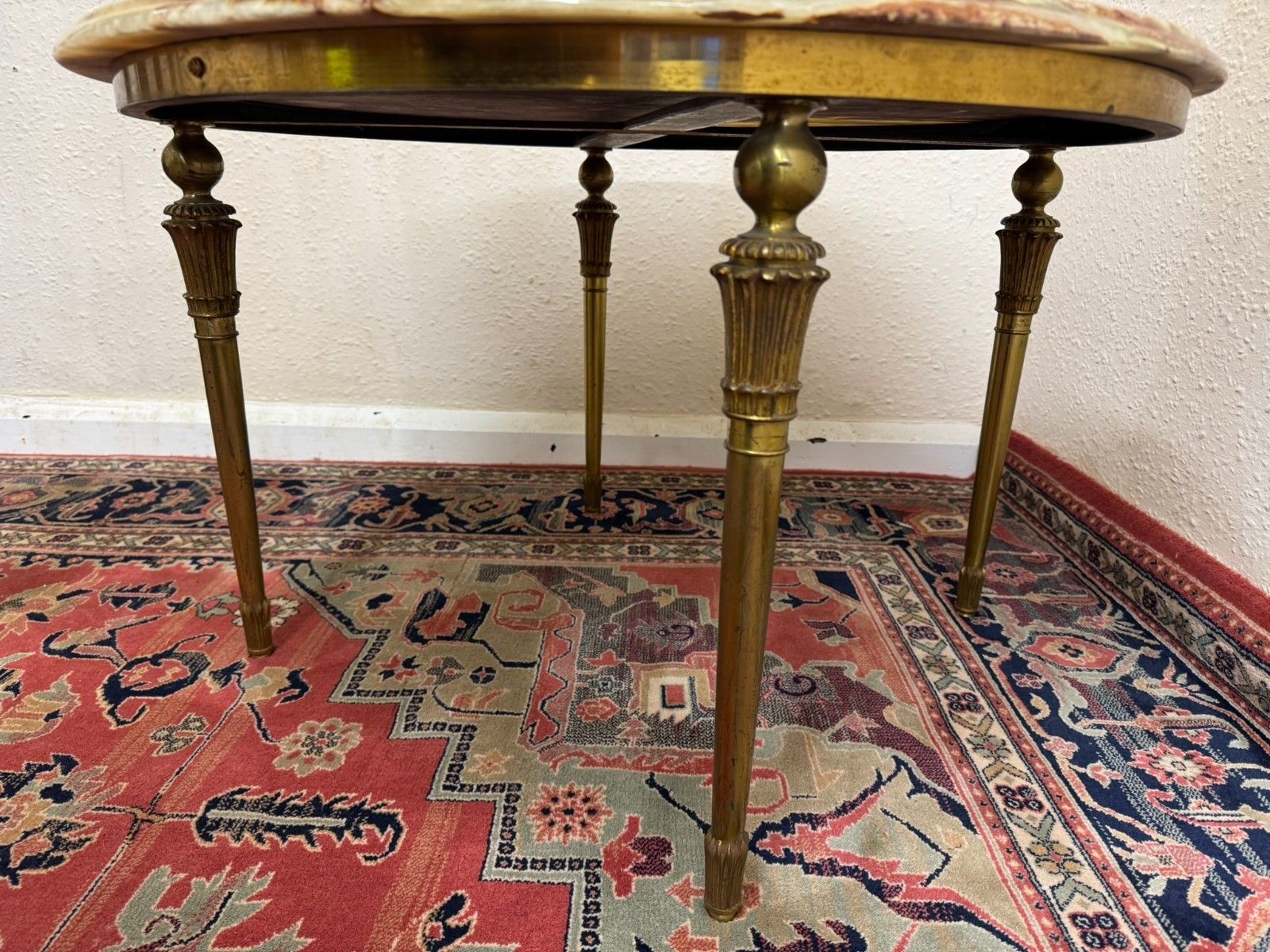 French Round Brass And Onyx Coffee Table/Accent Table photo vinterior