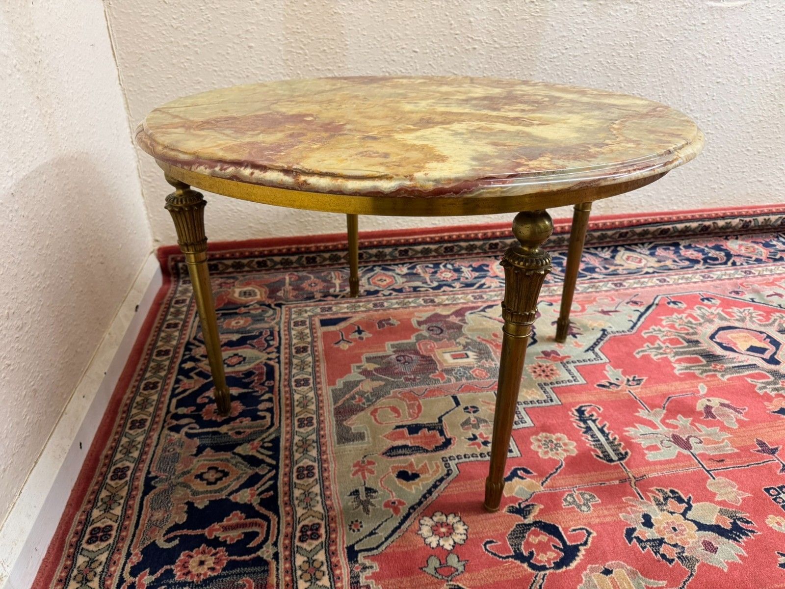 photo furniture French Round Brass And Onyx Coffee Table/Accent Table