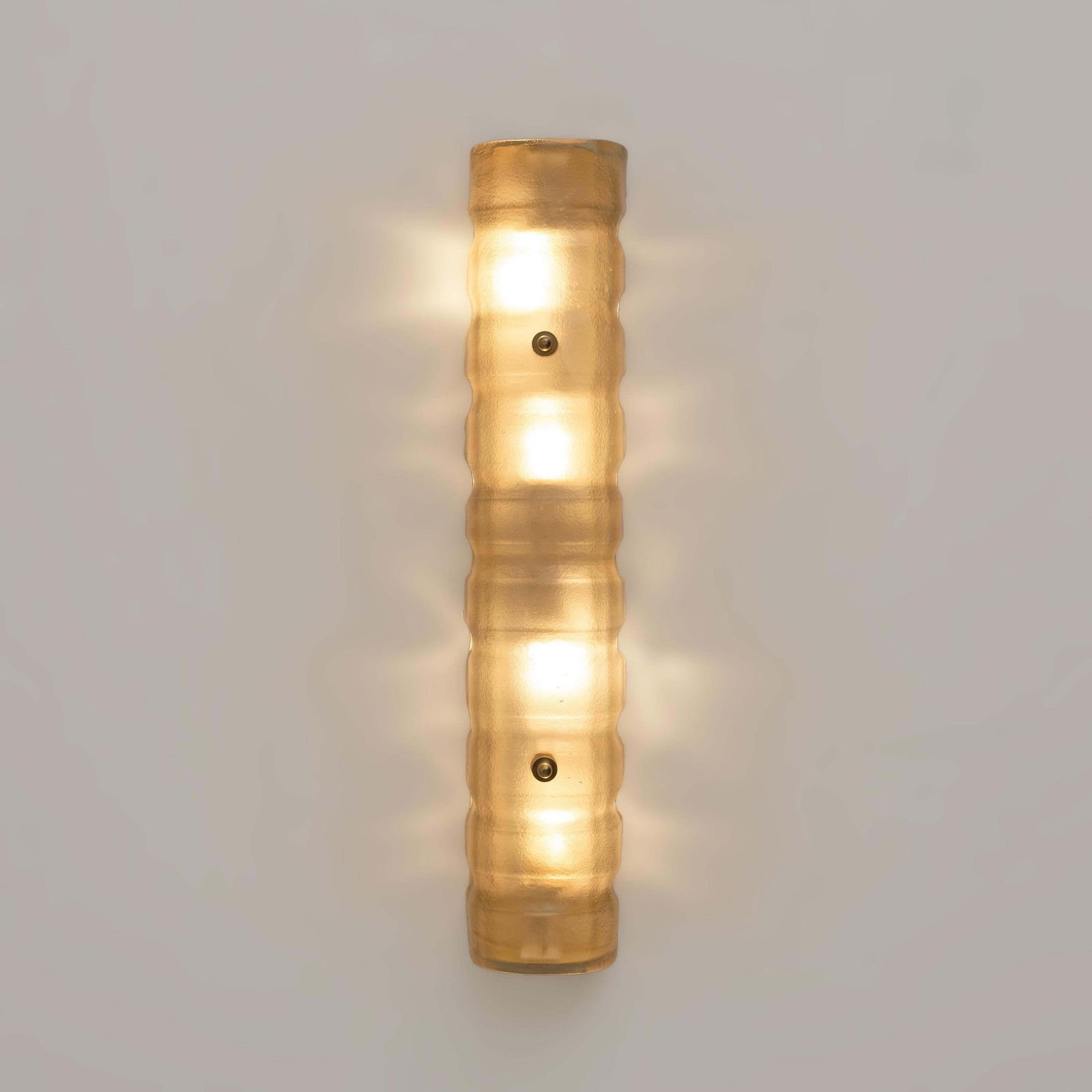 Pair Of Murano Gold Toned Frosted Glass And Brass Wall Sconces, Italy photo for sale
