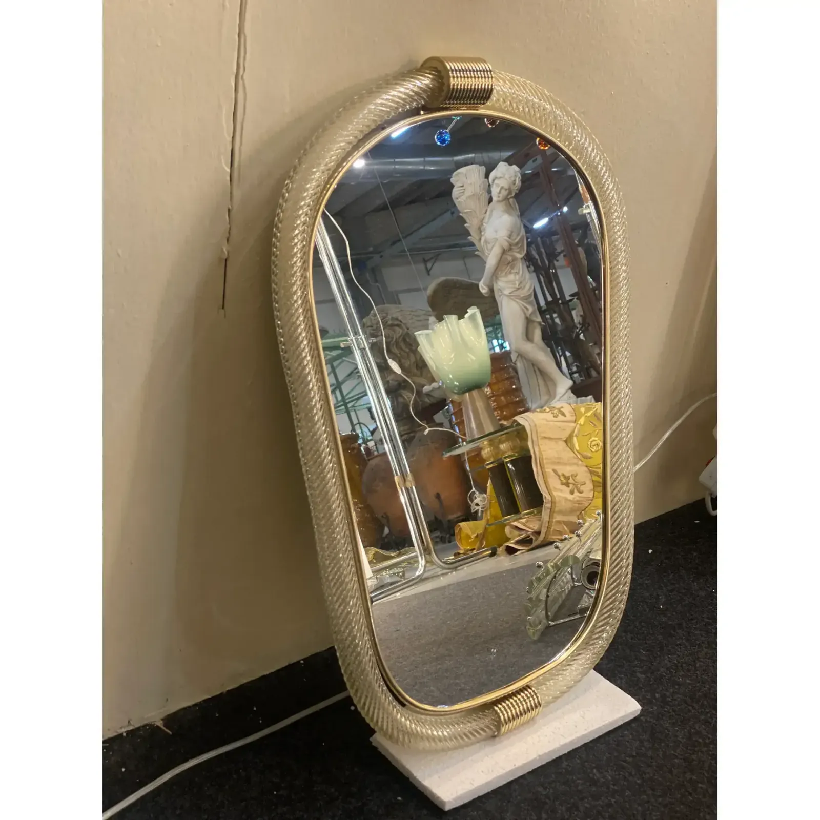 Venetian "Torciglione" Torchon Murano Glass Wall Mirror In Barovier Style photo vintage