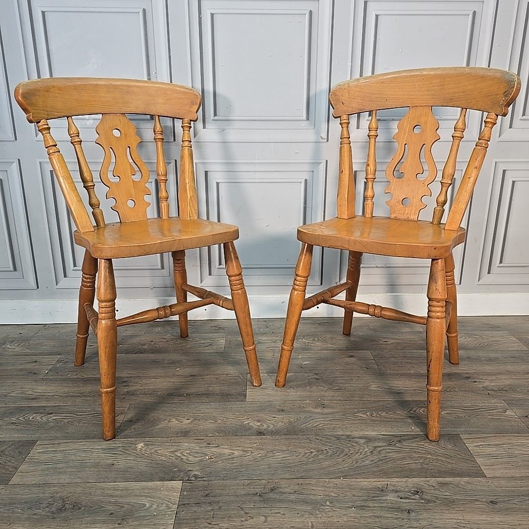 Antique Wooden Farmhouse Chairs Pair 2 Victorian Style Solid Turned Country photo furniture