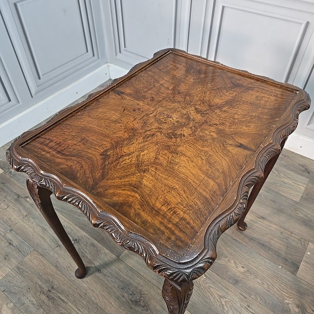 90.0 Vintage Nest Of Tables Walnut Veneer Queen Anne Antique Style Set Nested Side photo