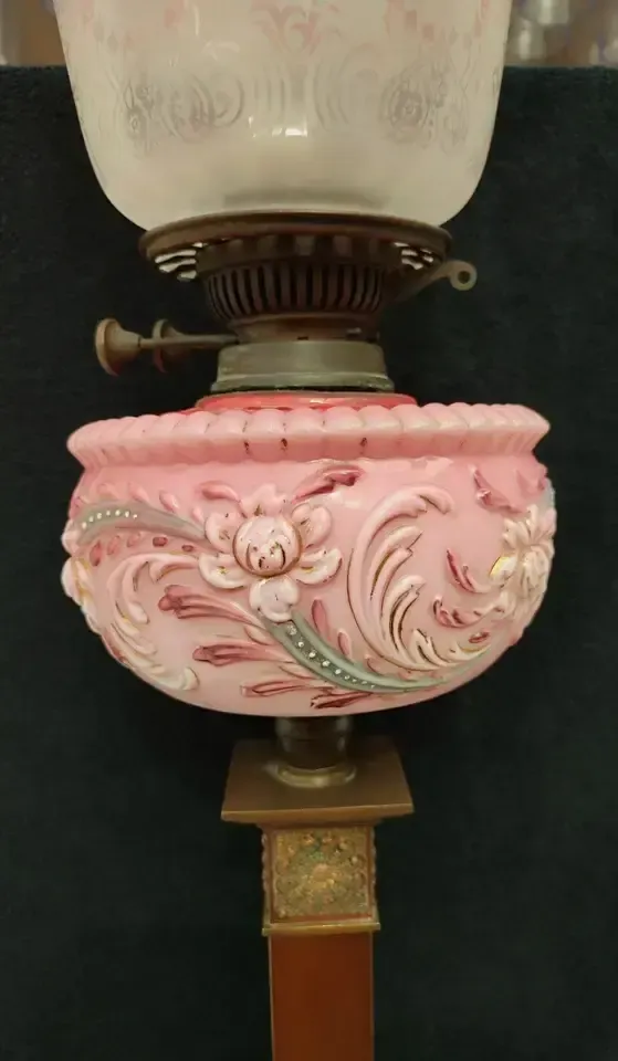 Stunning And Large Mid Victorian Cranberry Glass Oil Lamp, Duplex Wicks photo buy