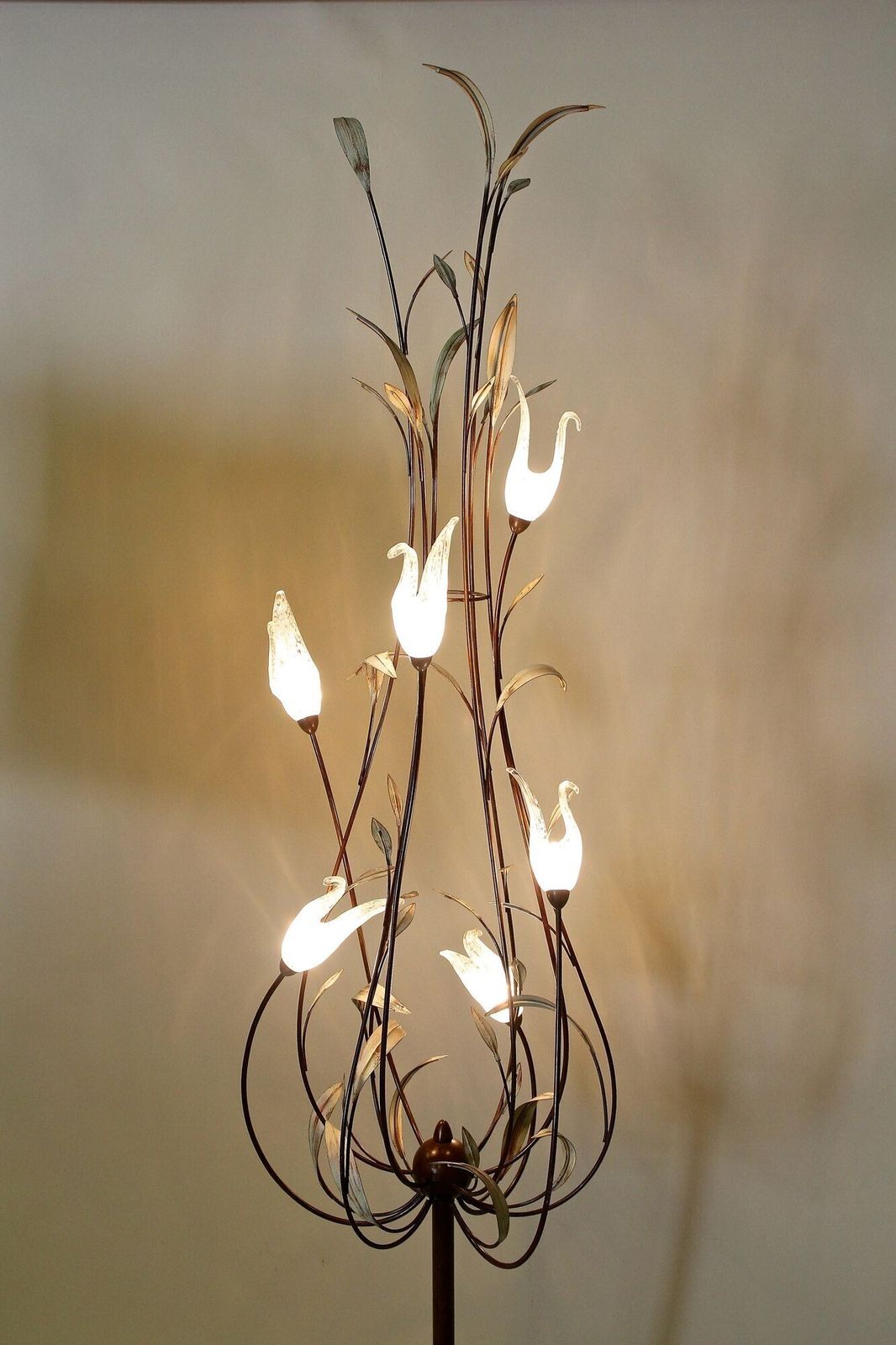 photo for sale 20th Century Murano Glass Swan Floor Lamp, Painted Reed Leaves, It Circa 1970