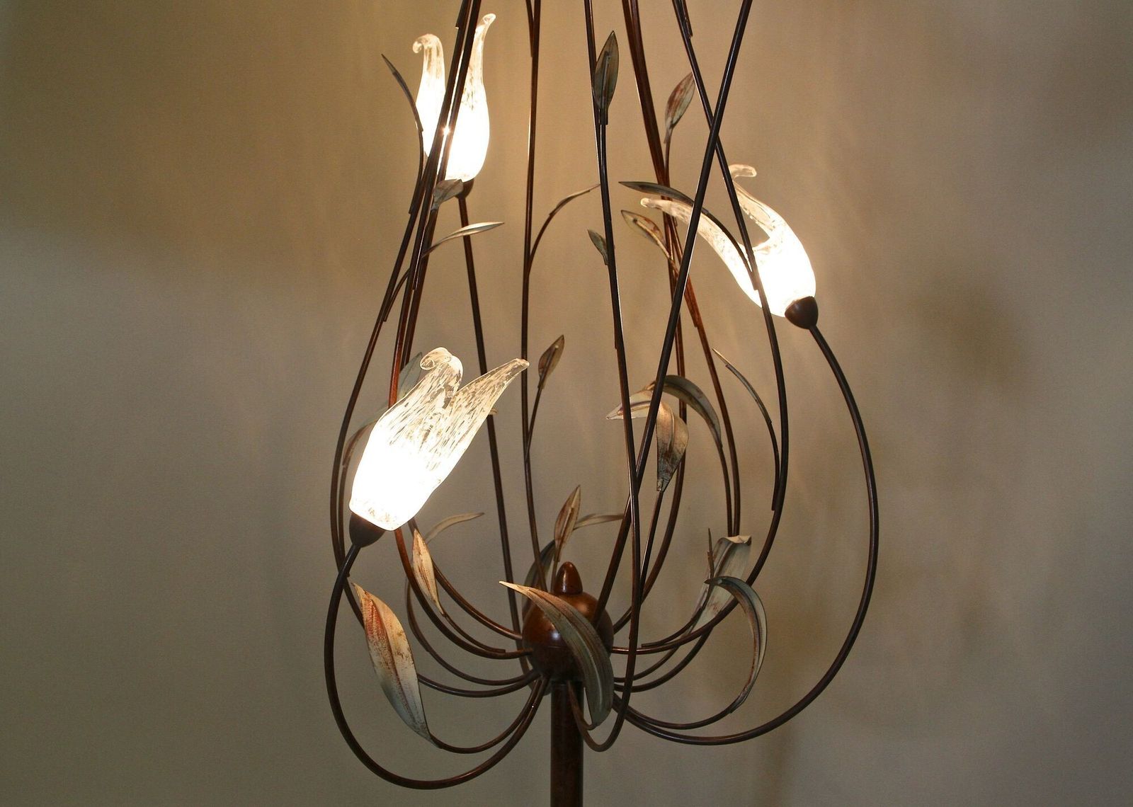 photo buy 20th Century Murano Glass Swan Floor Lamp, Painted Reed Leaves, It Circa 1970