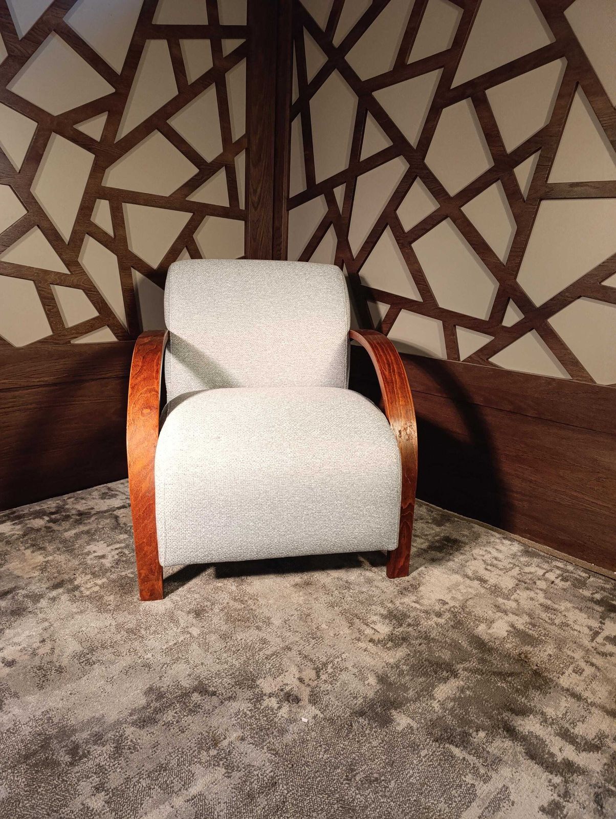 Art Deco 1949s Bentwood Oak Lounge Chair In The Style Of Halabala — New Upholstery photo furniture