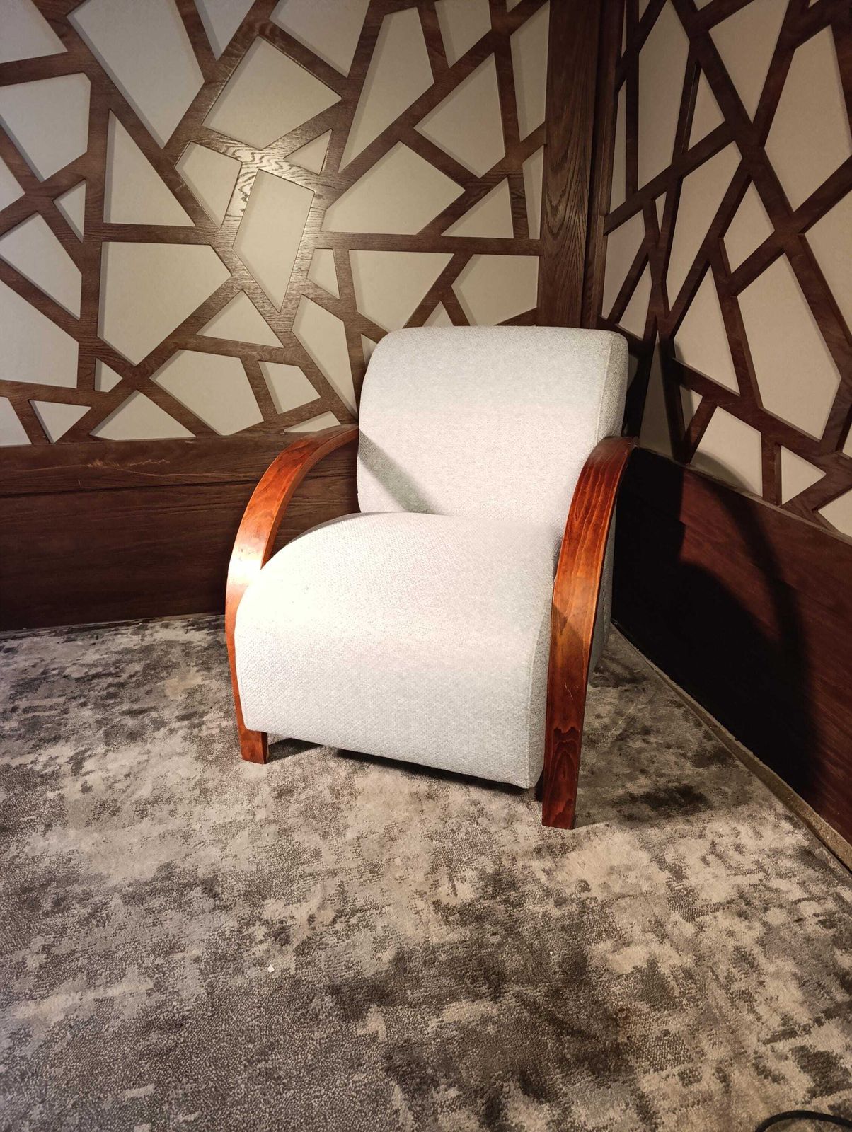 Art Deco 1949s Bentwood Oak Lounge Chair In The Style Of Halabala — New Upholstery photo for sale