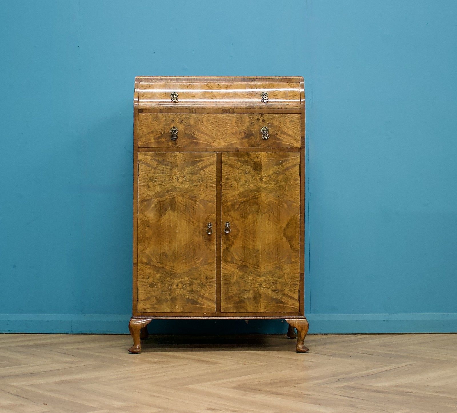 Art Deco Walnut Tallboy Linen Cabinet, 1930s #1689