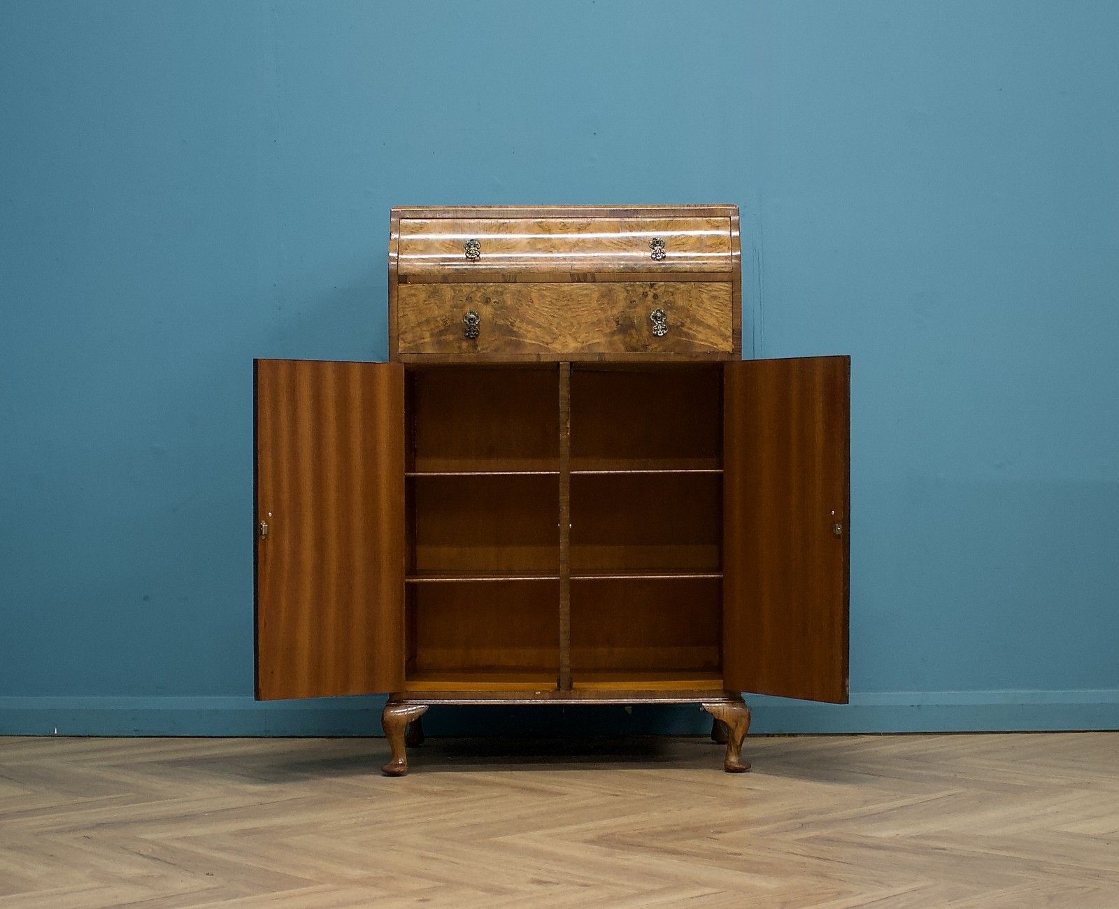 Art Deco Walnut Tallboy Linen Cabinet, 1930s #1689 photo Furniture