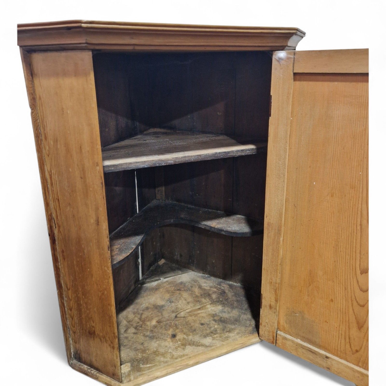photo furniture Victorian Oak Wall Mounted Corner Cupboard – Antique Rustic Cabinet With Key