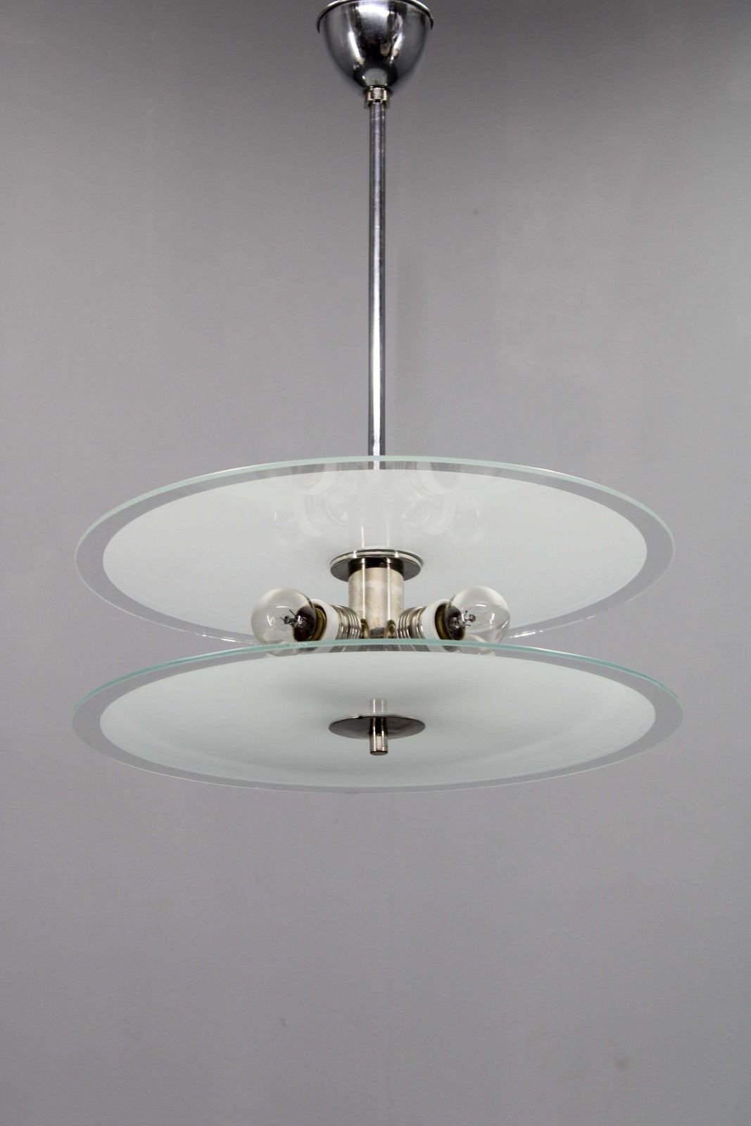 1930s Bauhaus Chrome And Glass Chandelier, Czechoslovakia photo furniture
