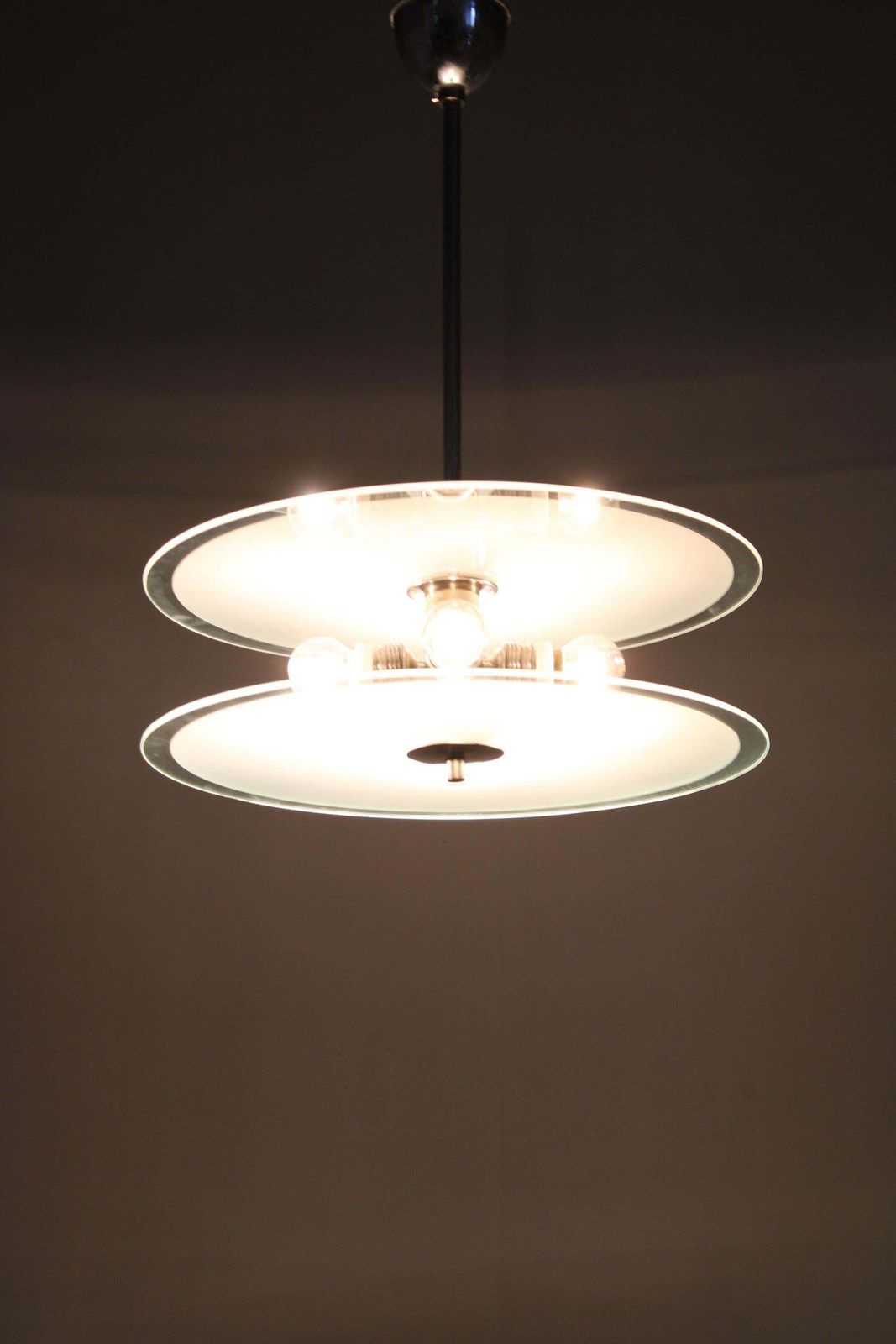 Lighting 1930s Bauhaus Chrome And Glass Chandelier, Czechoslovakia photo