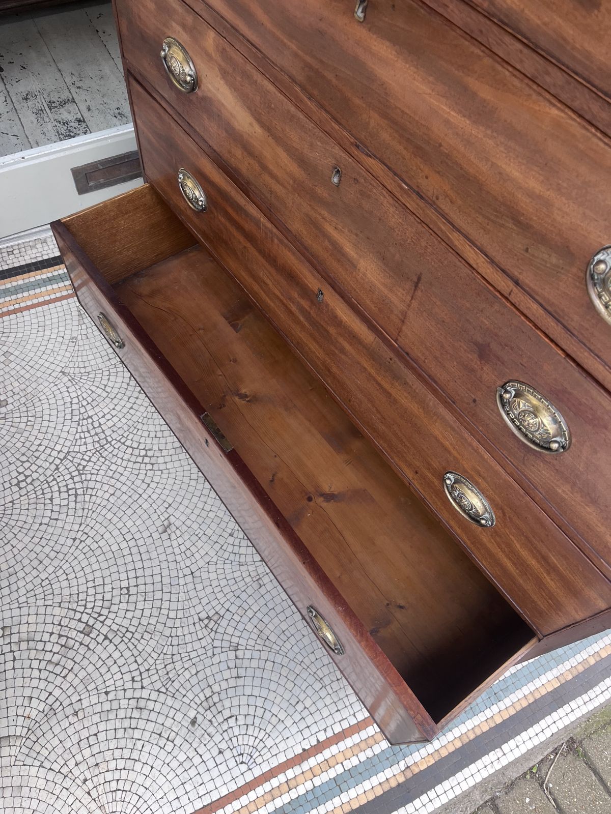 photo for sale Antique Mahogany Large Chest Of Five Drawers