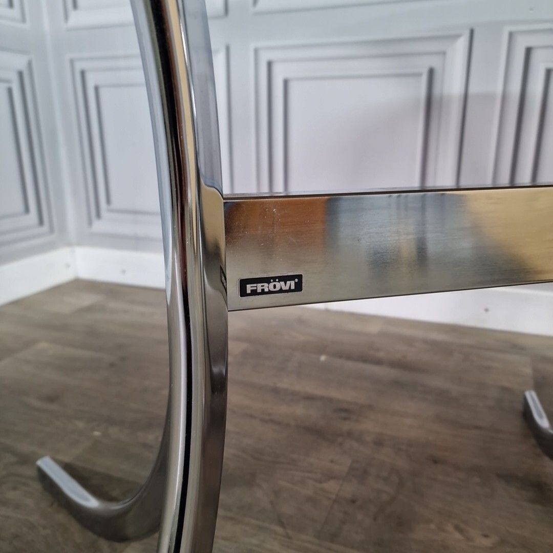 photo furniture Retro Chrome Dining Table Modernist Round Frovi Wood Top Mid Century Modern