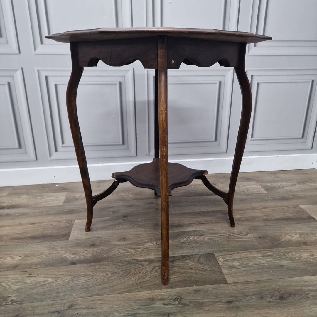 photo for sale Antique Wooden Edwardian Table Window Side End  Scalloped Top 2 Tier Mahogany