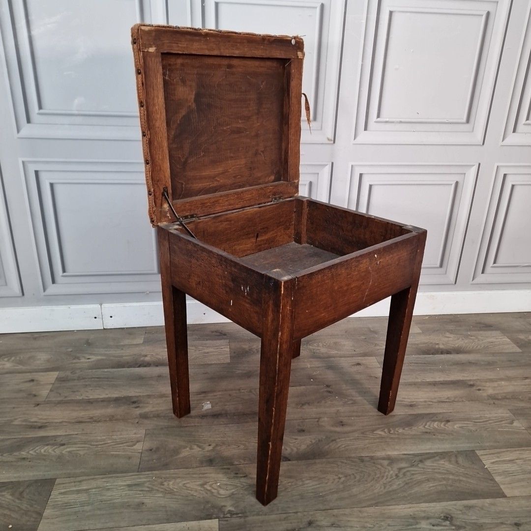 Vintage Oak Piano Sewing Stool Lift Up Seat Storage Arts & Crafts Style Retro photo furniture