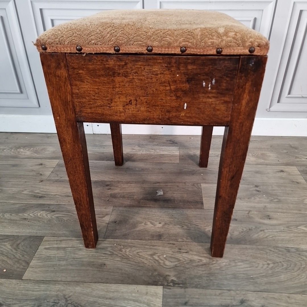 70.0 Vintage Oak Piano Sewing Stool Lift Up Seat Storage Arts & Crafts Style Retro photo