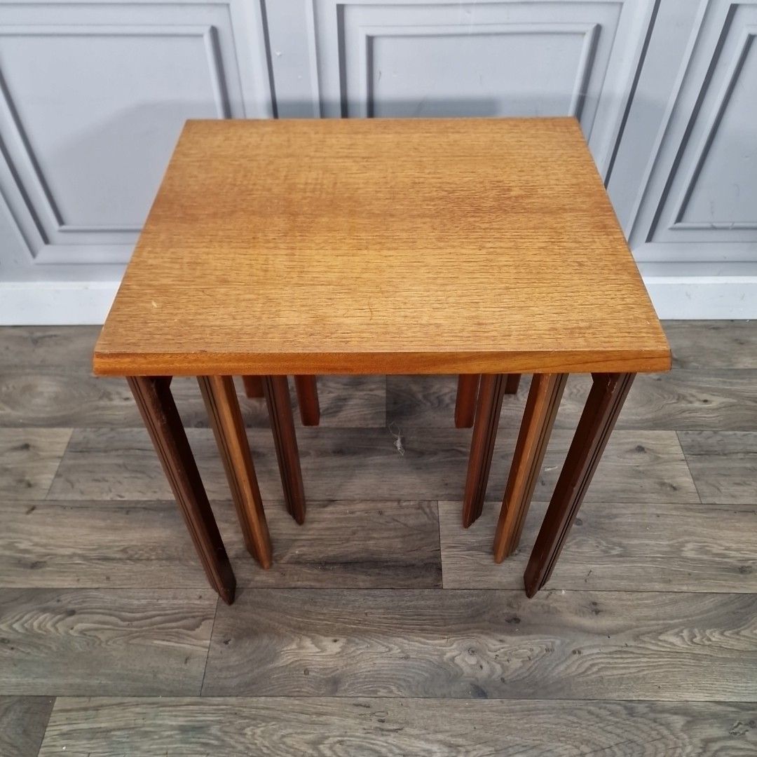 Retro Nest Of Tables Vintage Mid Century Teak Veneer – Danish For Up Cycle photo 60.0
