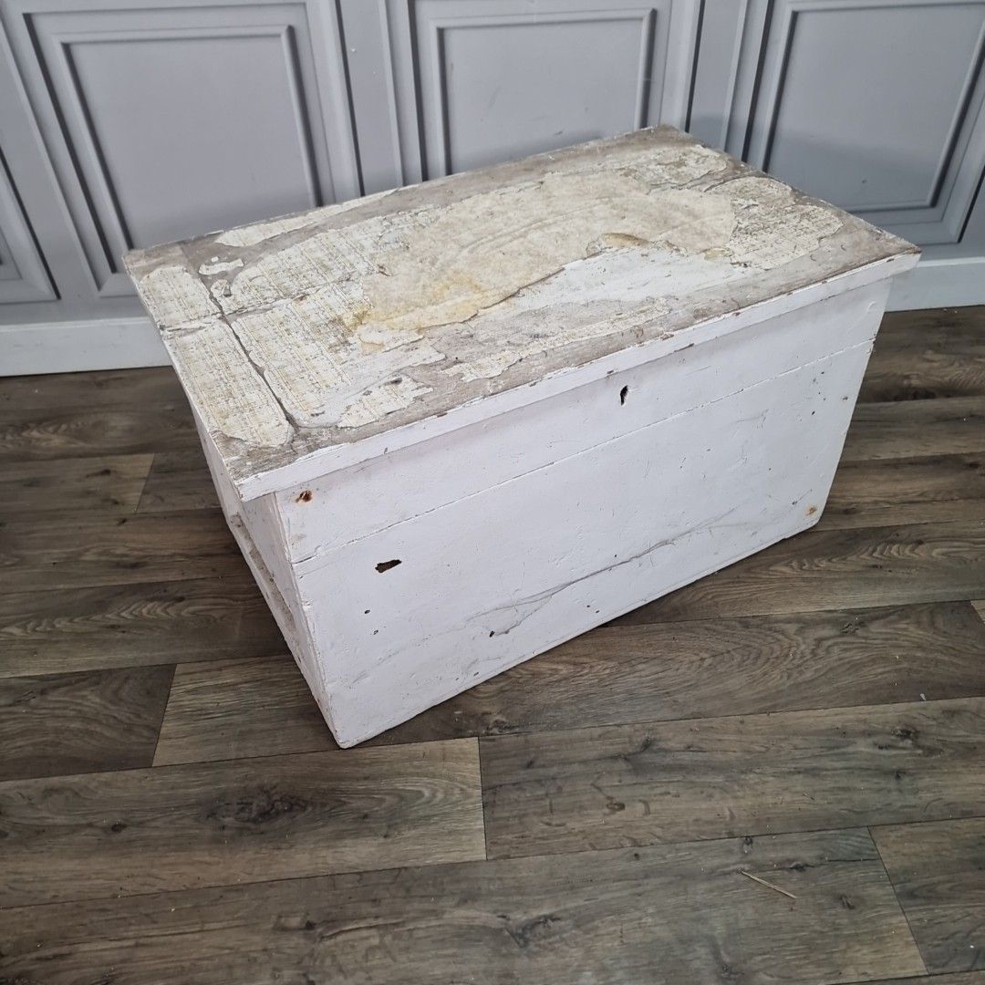 Antique Vintage Blanket Chest Storage Trunk Rustic Painted Tool Box Wooden Pine photo furniture