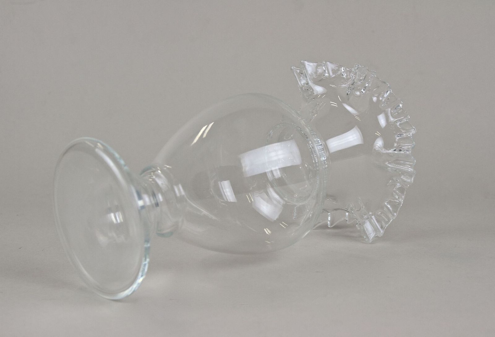Home Decor 20th Century Art Nouveau Clear Glass Vase, Ruffled Edge, Austria Circa 1910 photo