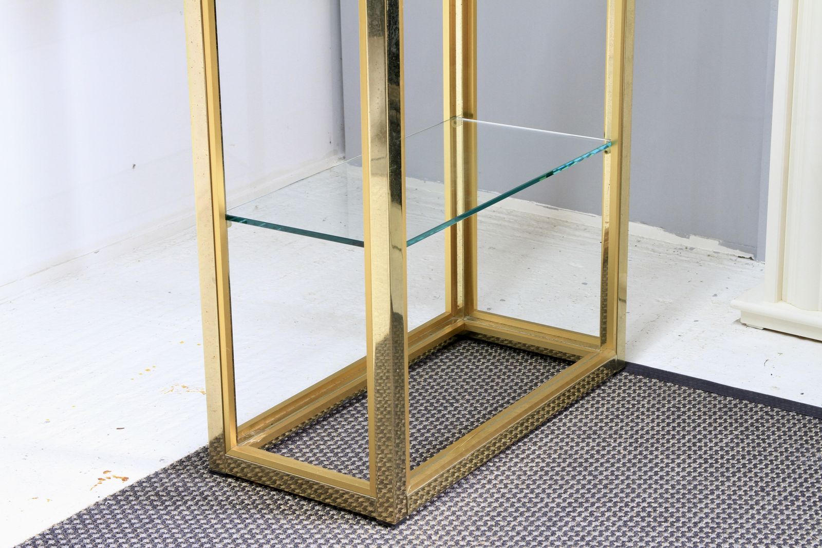 Renato Zevi For Romeo Rega Italian Hollywood Regency Brass And Glass Etagere photo vintage