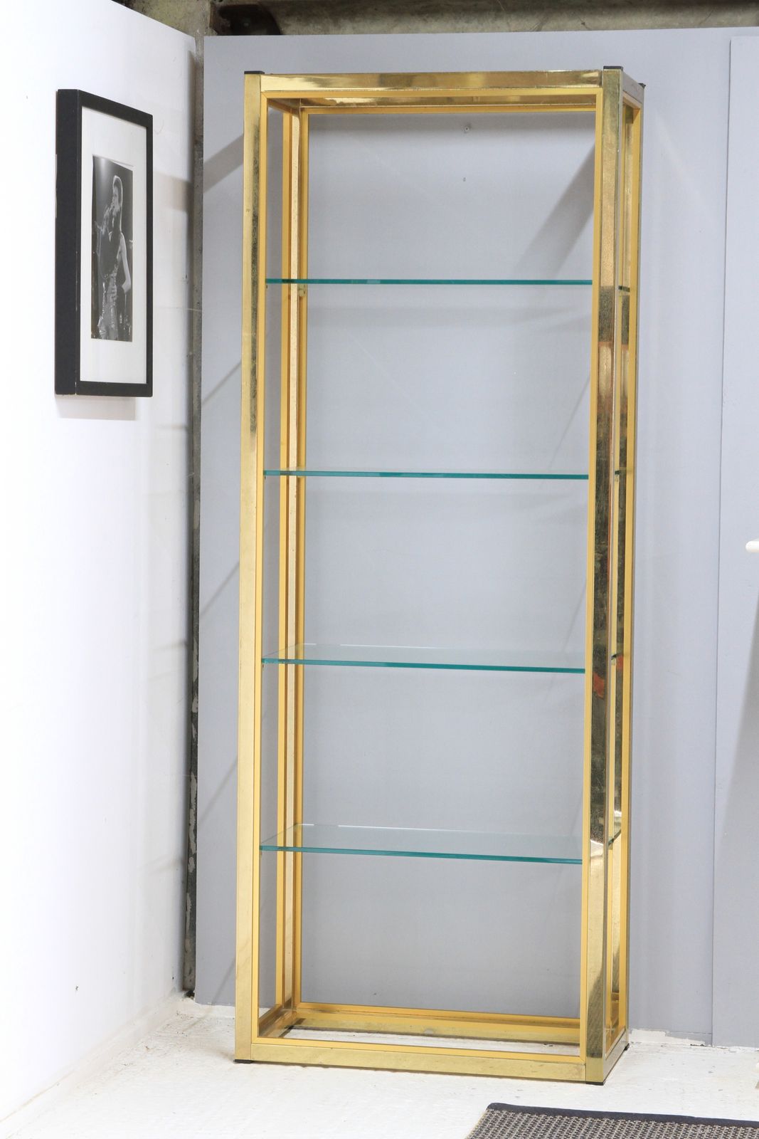 Furniture Renato Zevi For Romeo Rega Italian Hollywood Regency Brass And Glass Etagere photo