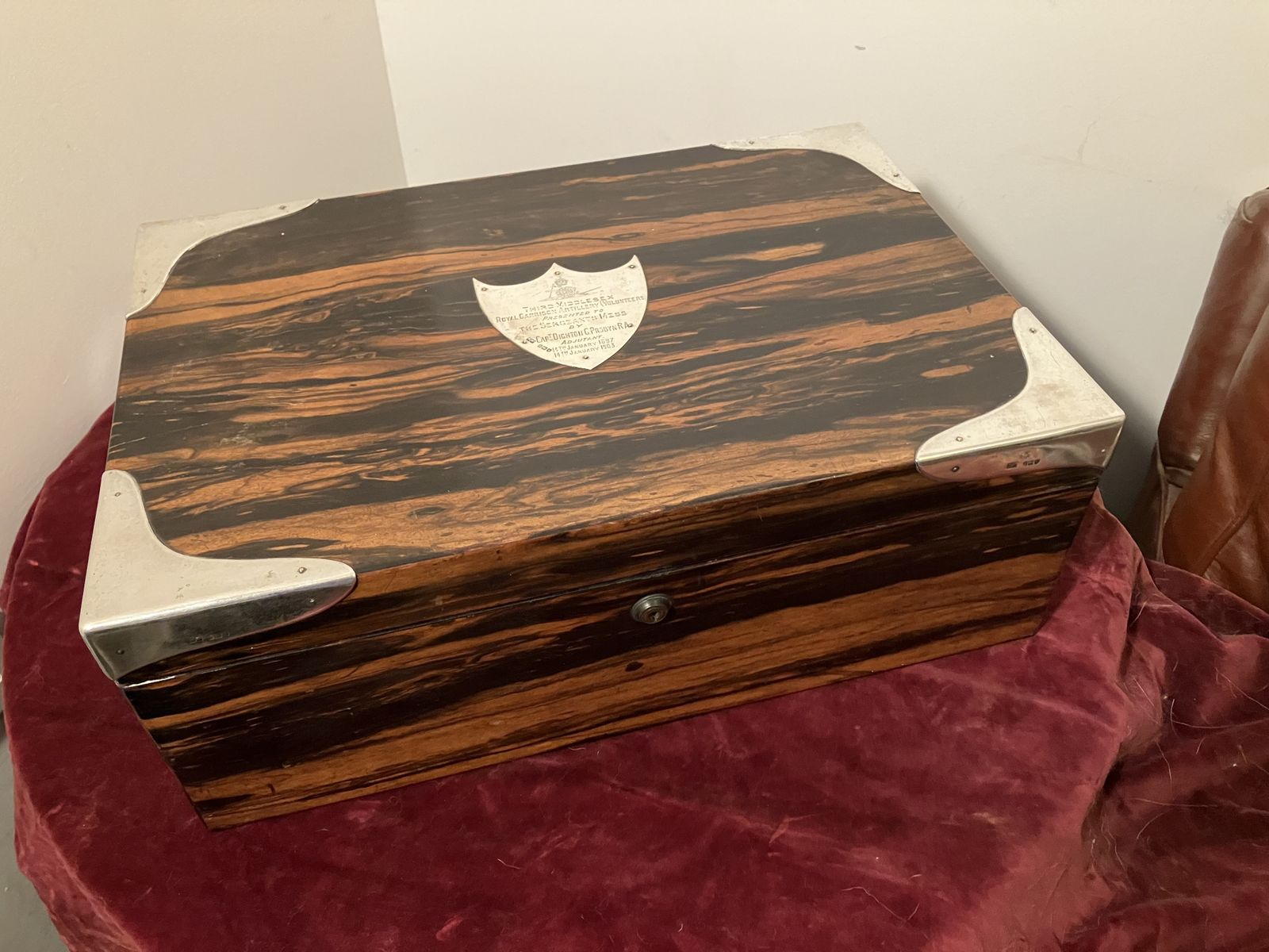 Antique Humidor In Coromandel Wood With Military Provenance