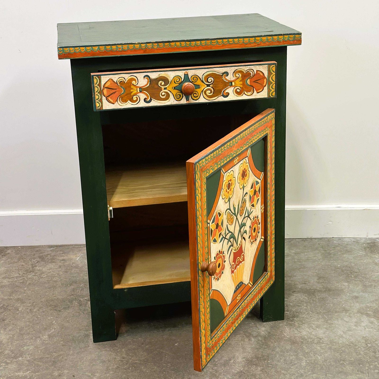 913.0 Large Hand Painted Provençal Folk Art Cabinet By A Provençal Artist, 1970s photo