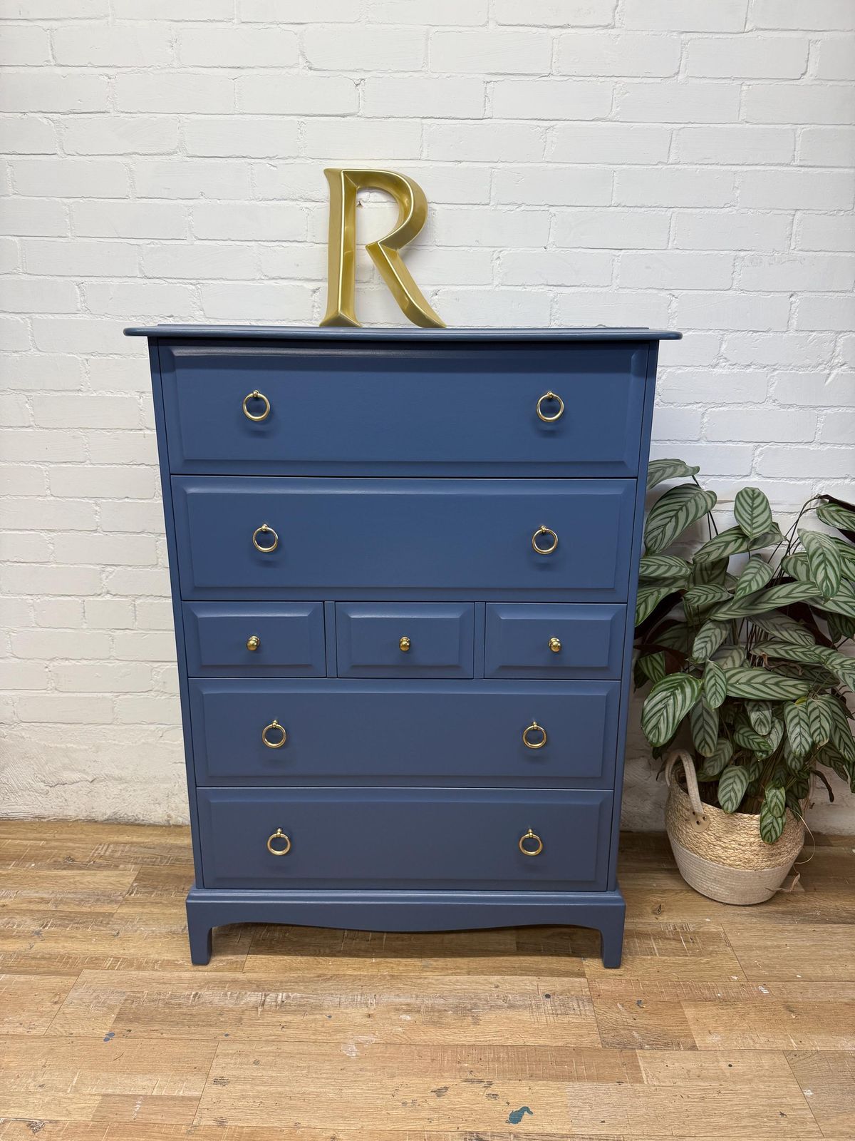 Stag Minstrel 7 Drawer Tallboy In Farrow & Ball Stiffkey Blue photo furniture