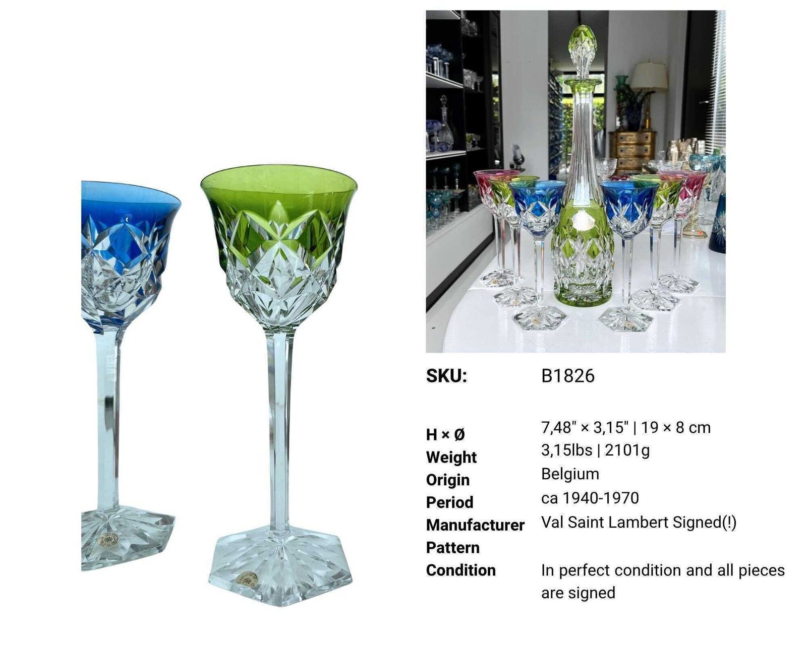 Val Saint Lambert Art Deco | 1 Karaf En 4 Wijnglazen photo buy