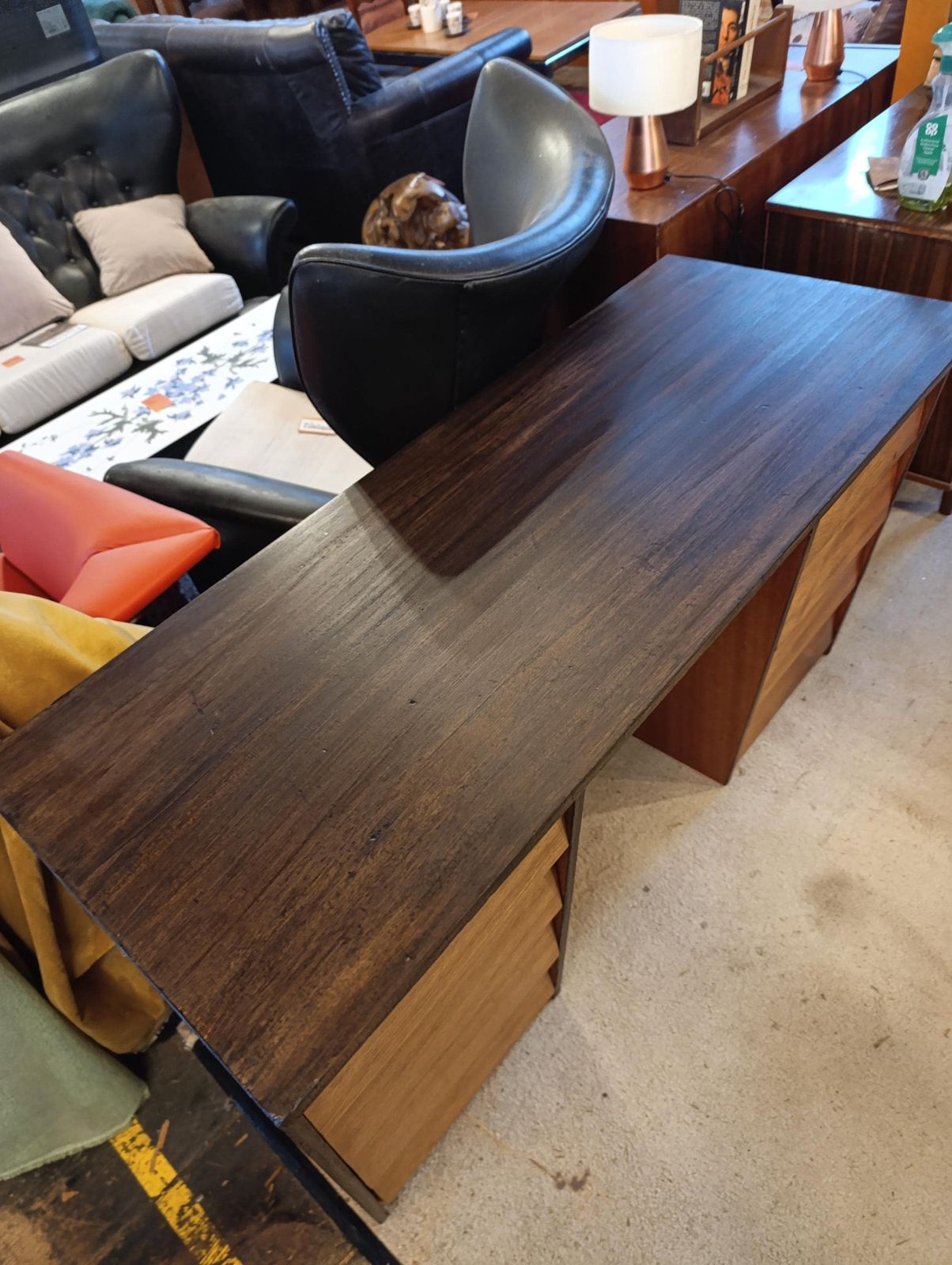Mid Century One Off Teak Desk, 1980s photo vintage