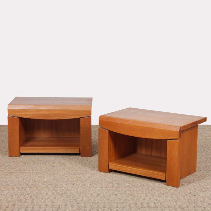 Pair Of Elm Bedside Tables, French Craftsmanship From The 1980s photo furniture