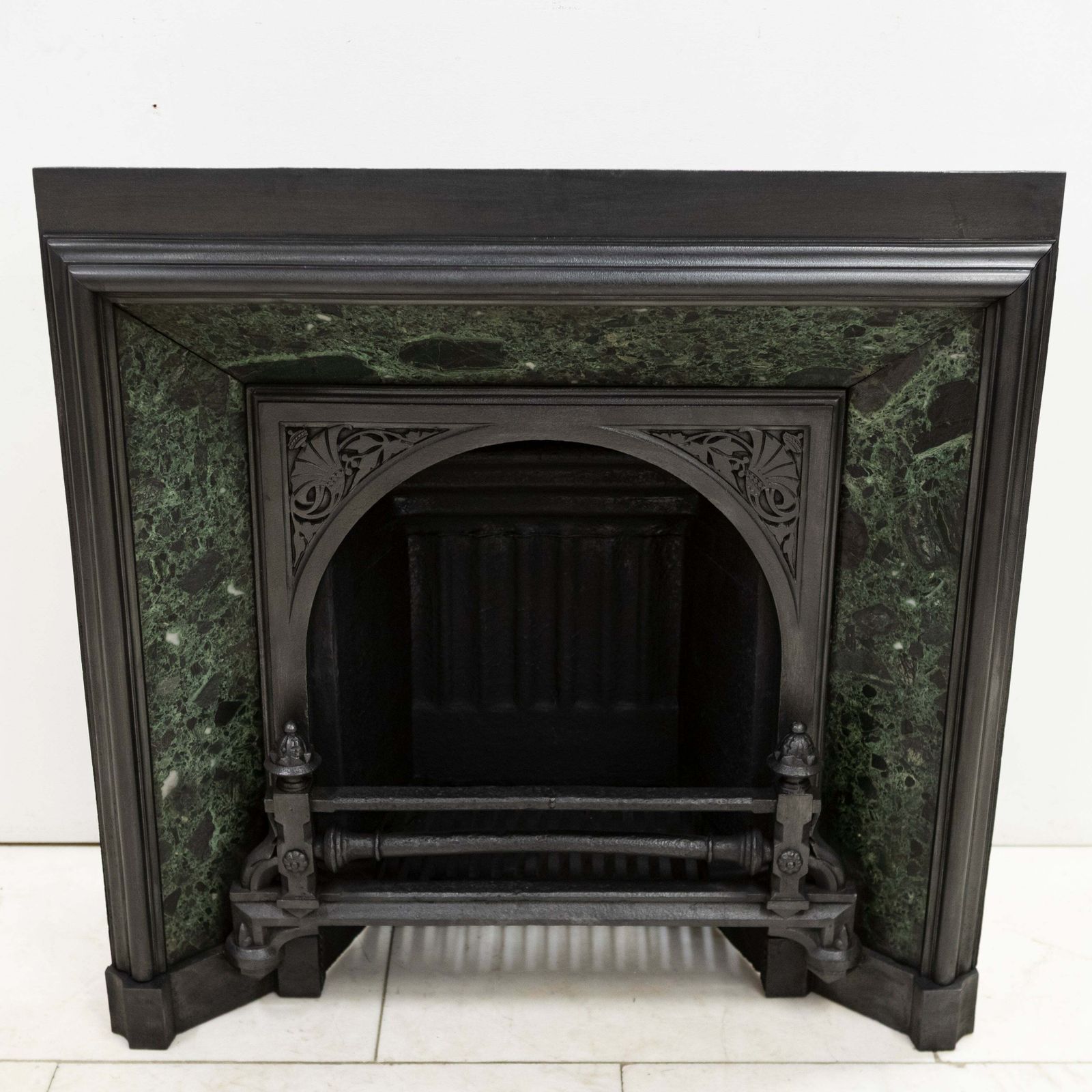 Antique Victorian Cast Iron Insert With Verde Antico Marble photo vinterior