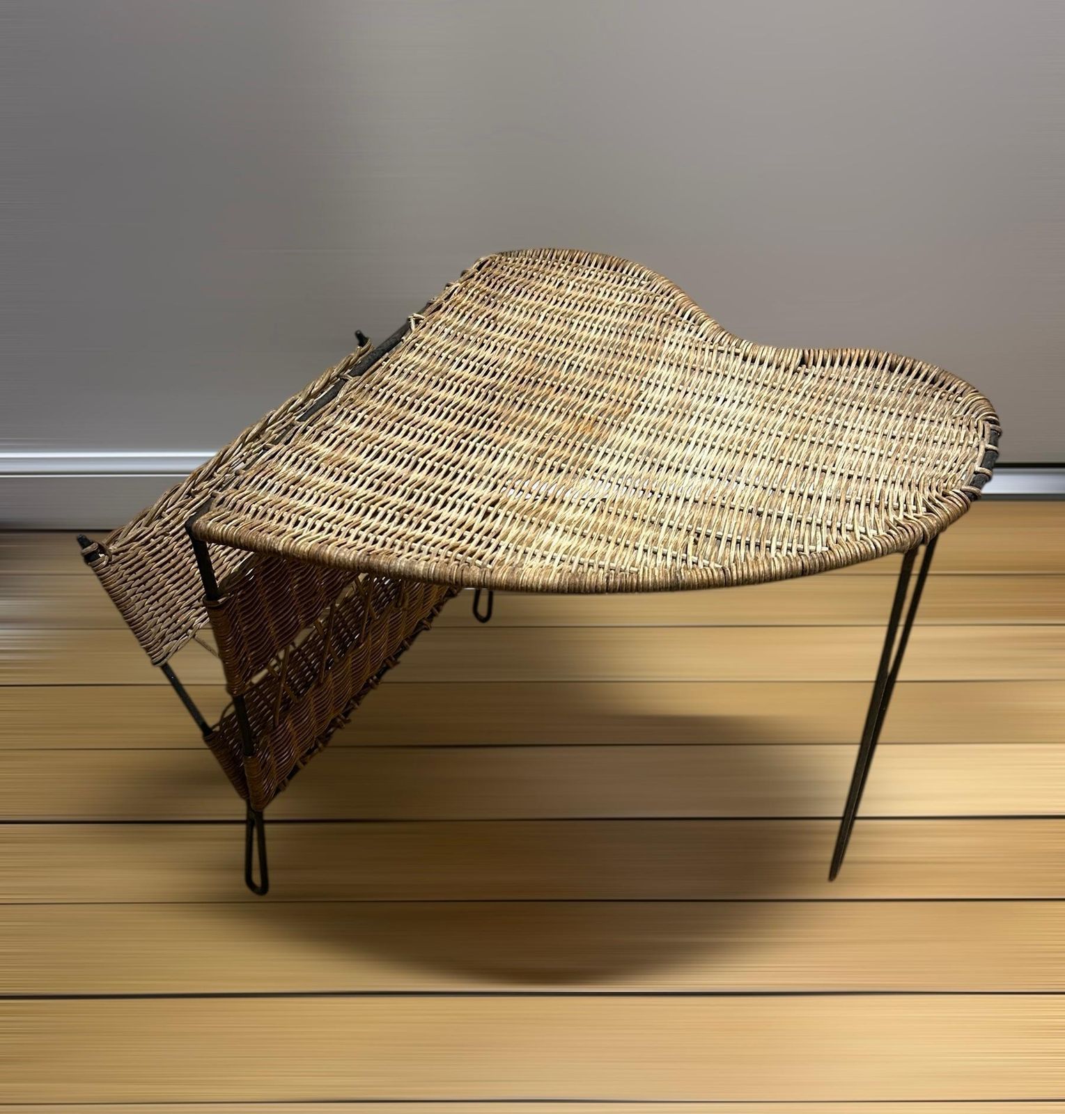 Free Form Table In Woven Wicker And Metal By Raoul Guys 1950s photo for sale