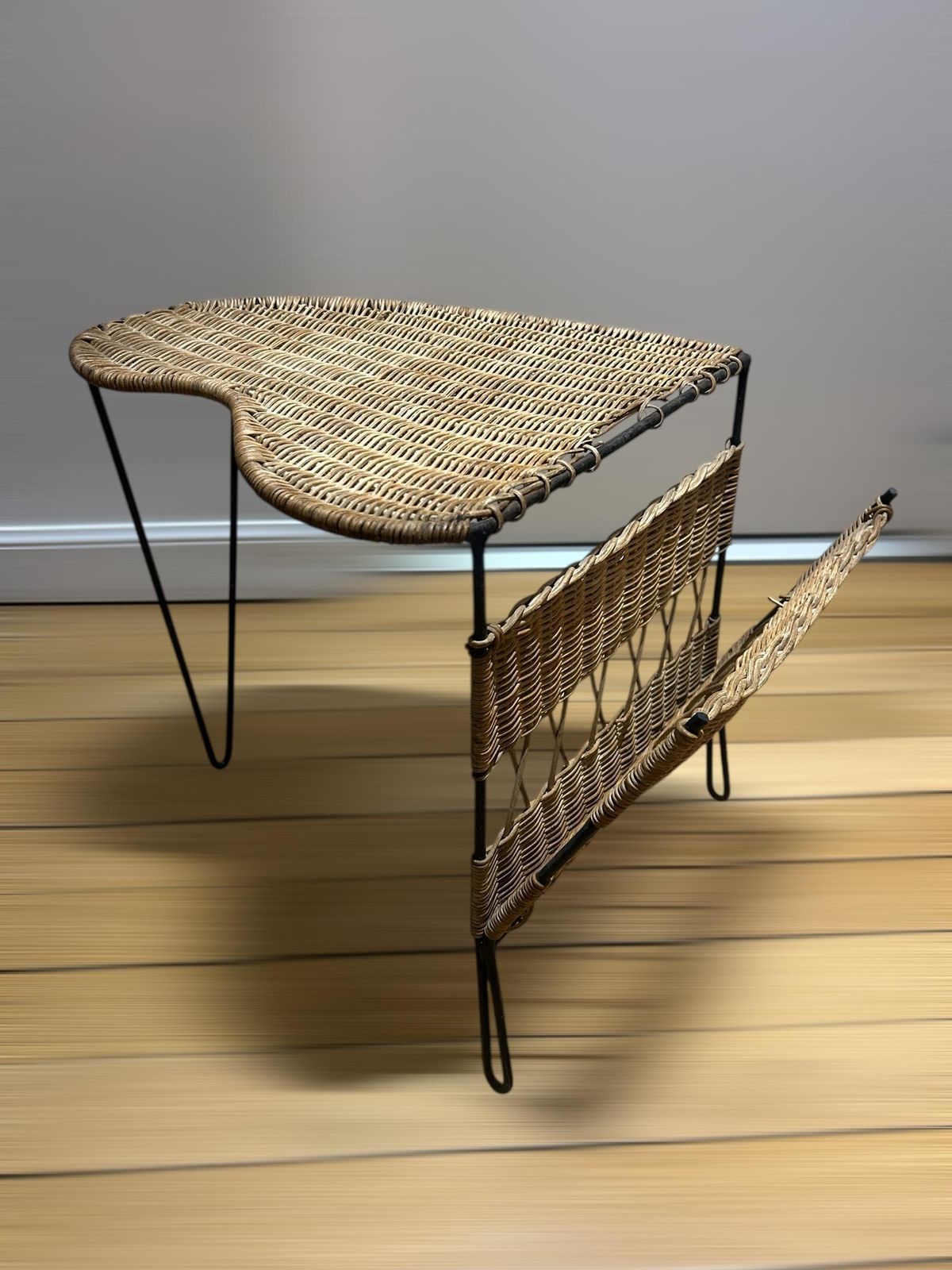 Free Form Table In Woven Wicker And Metal By Raoul Guys 1950s photo vintage
