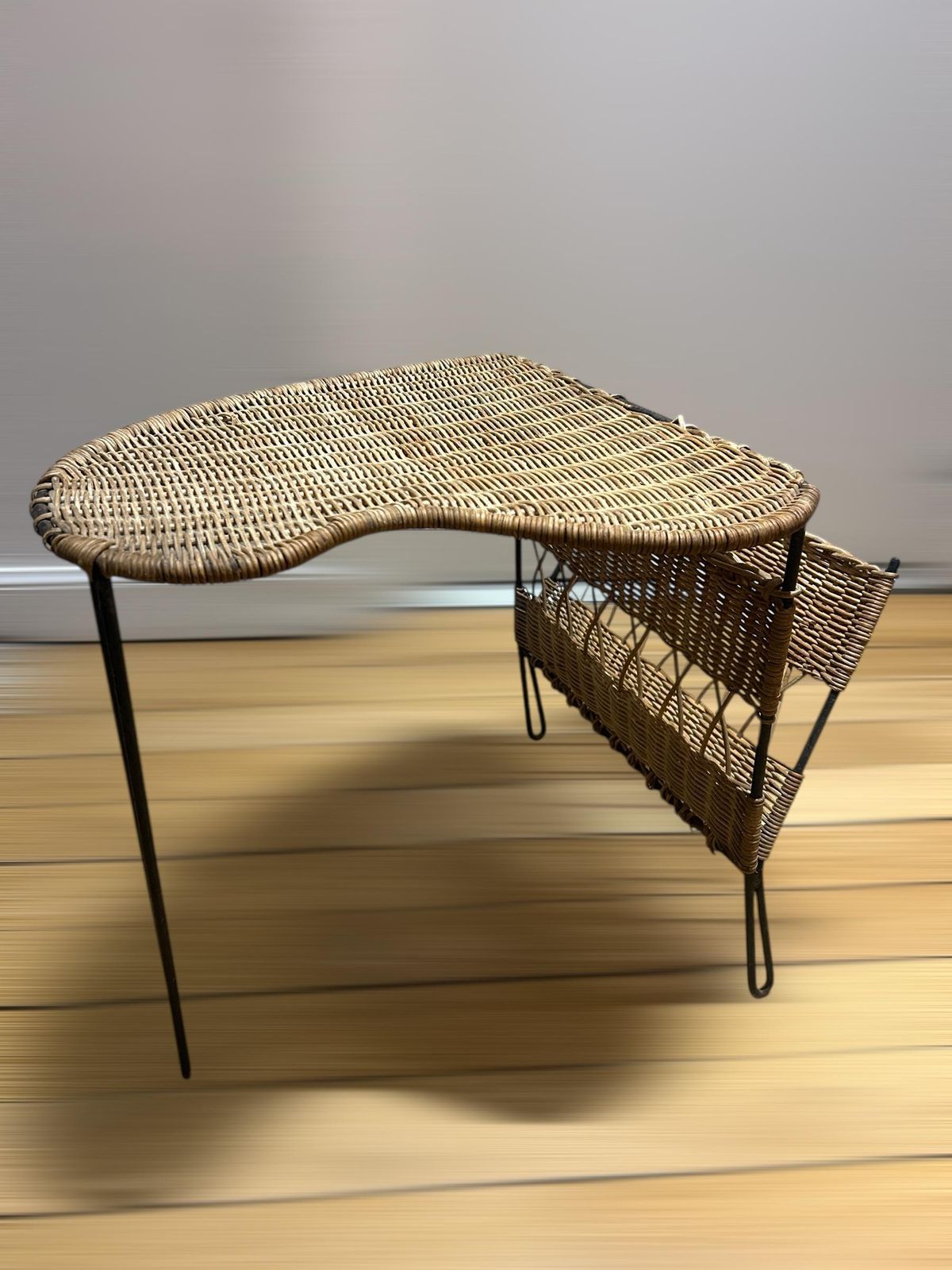 photo furniture Free Form Table In Woven Wicker And Metal By Raoul Guys 1950s