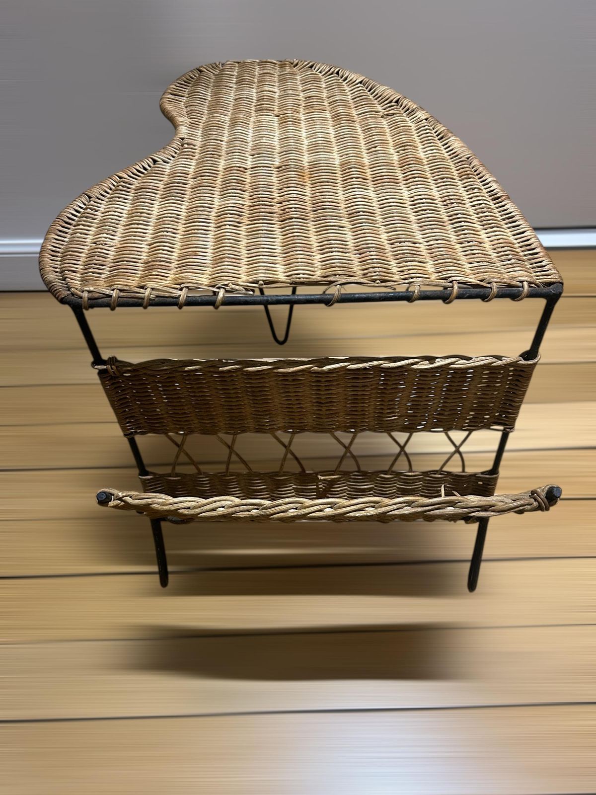 Furniture Free Form Table In Woven Wicker And Metal By Raoul Guys 1950s photo