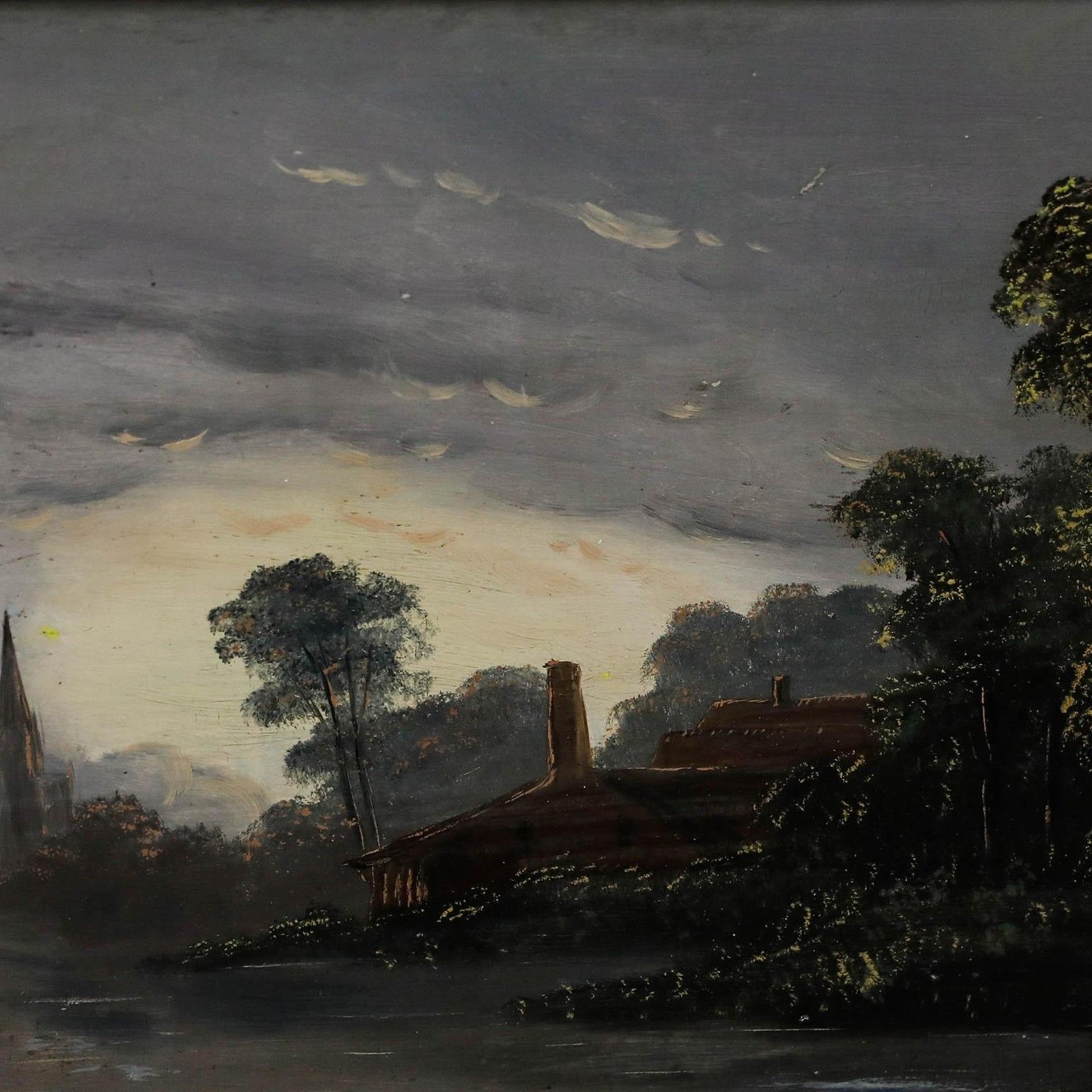 Framed Early 20th Century Oil Boating At Dusk photo 395.0