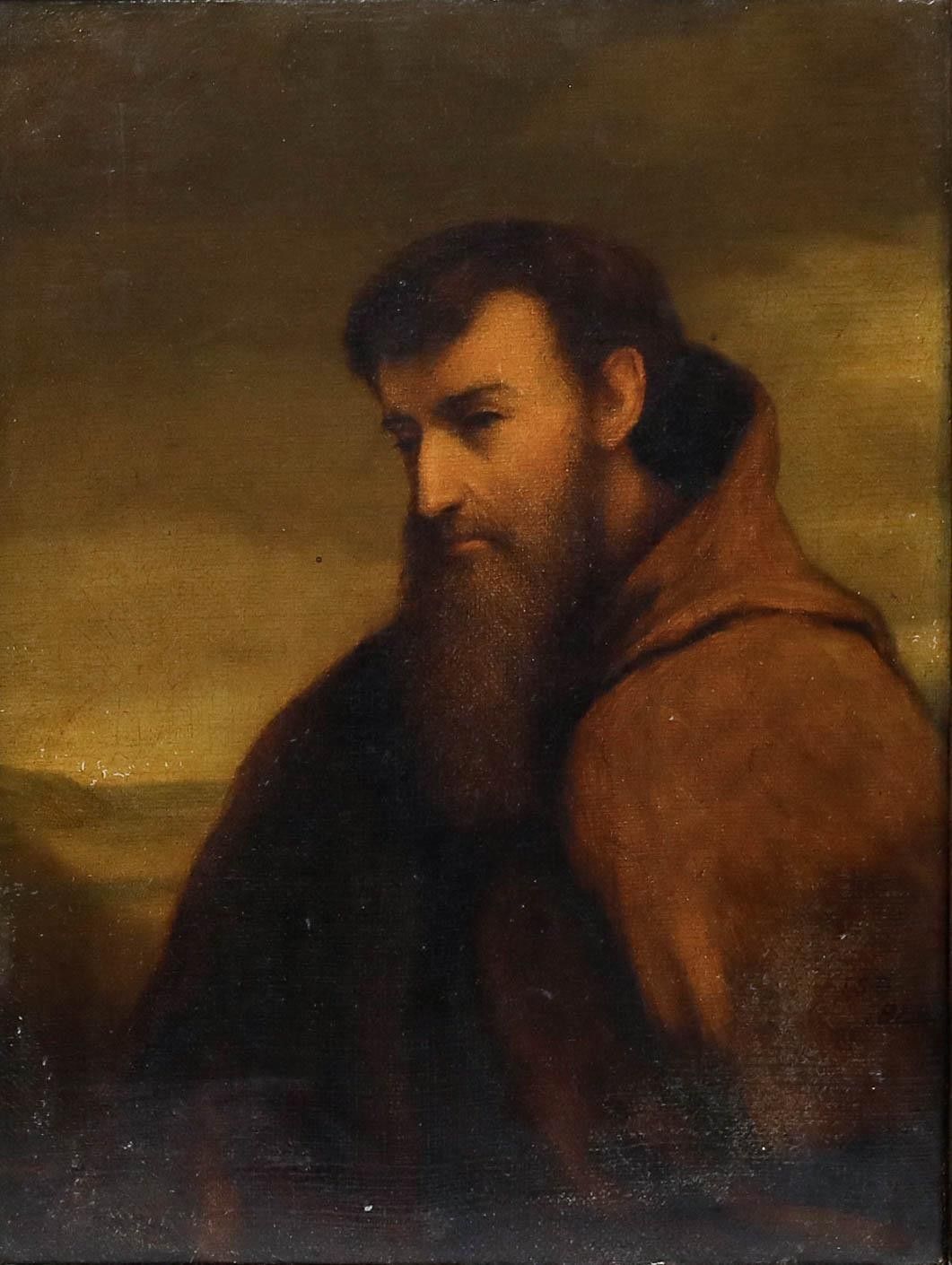 Framed 1843 Oil Portrait Of A Monk photo furniture