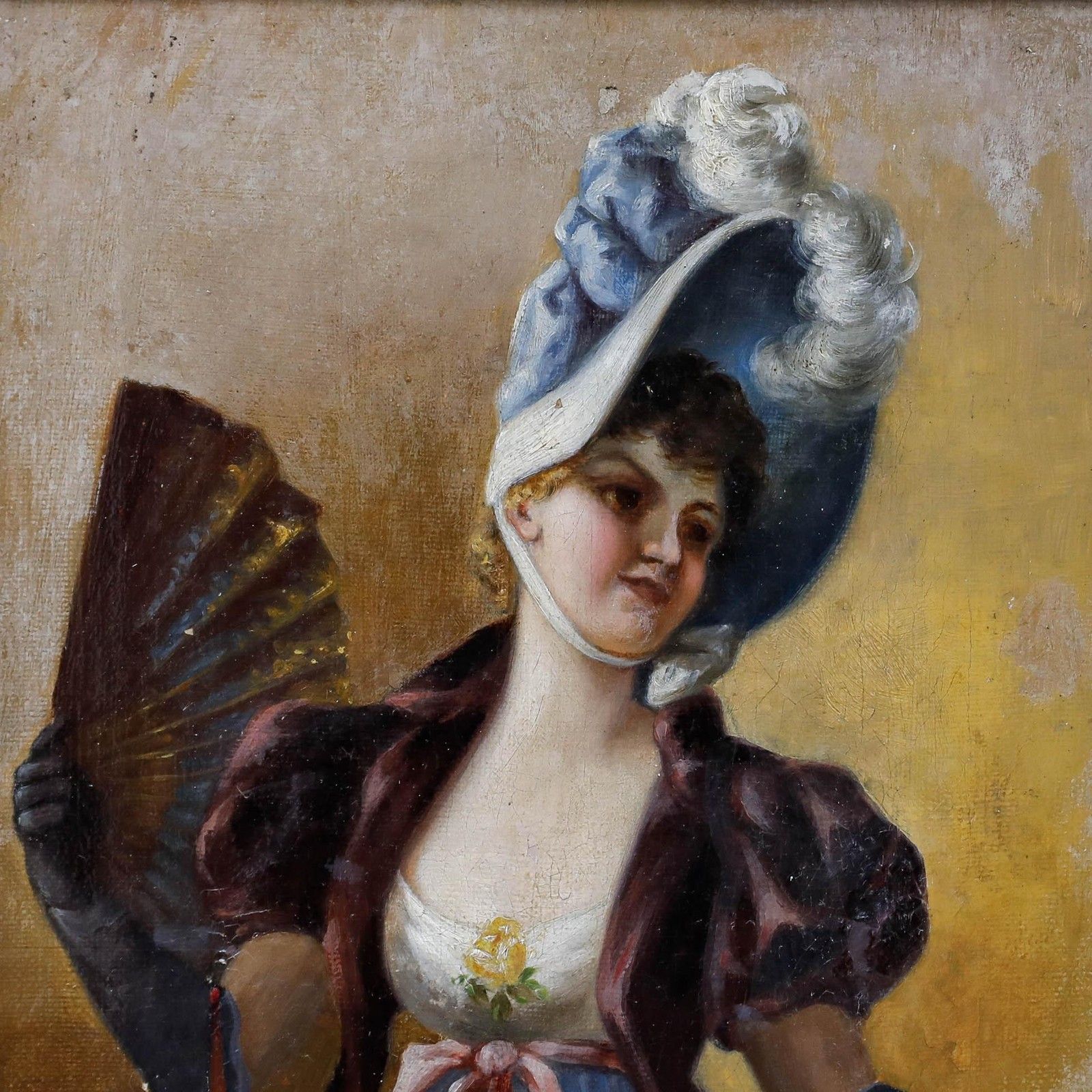 M. Blondeau Early 20th Century Oil, Elegant Woman With Fan photo 450.0