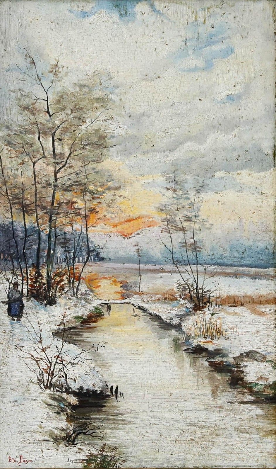 Ella Daser Early 20th Century Oil, Winter Landscape photo furniture