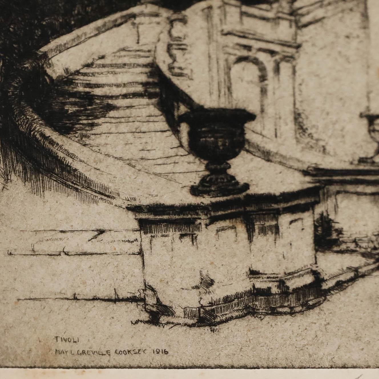 May Louise Greville Cooksey (1878 1943) Framed Etching, Villa D'este, Tivoli photo Art
