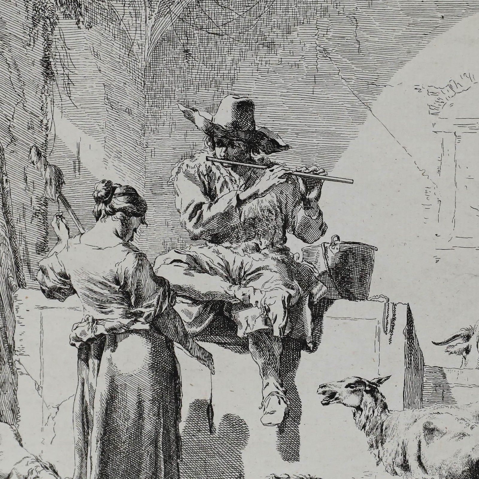 After Nicolaes Berchem (1620 1683) Etching, The Shepherd And The Spinner photo for sale