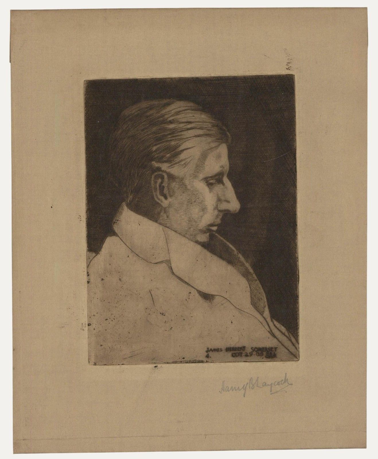 Harry B. Laycock 1909 Etching, Portrait Of James Herbert Somerset