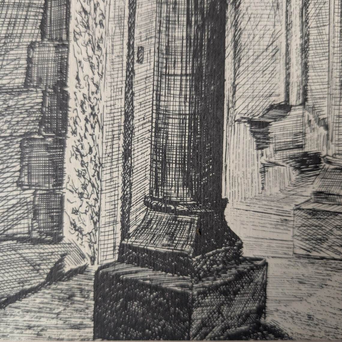 Vintage French Radu Etching Grotto Of Jonas, Auvergne, France, Troglodyte Chapel, Architecture Art photo buy