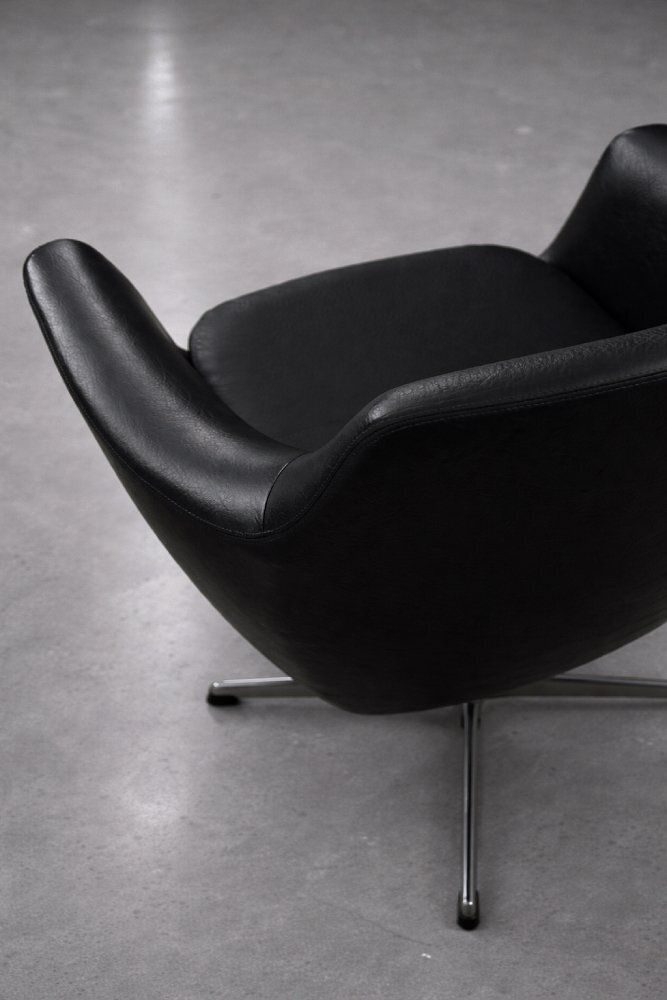 photo for sale Mid Century Scandinavian Modern Black Swivel Chairs, 1970s, Set Of 2