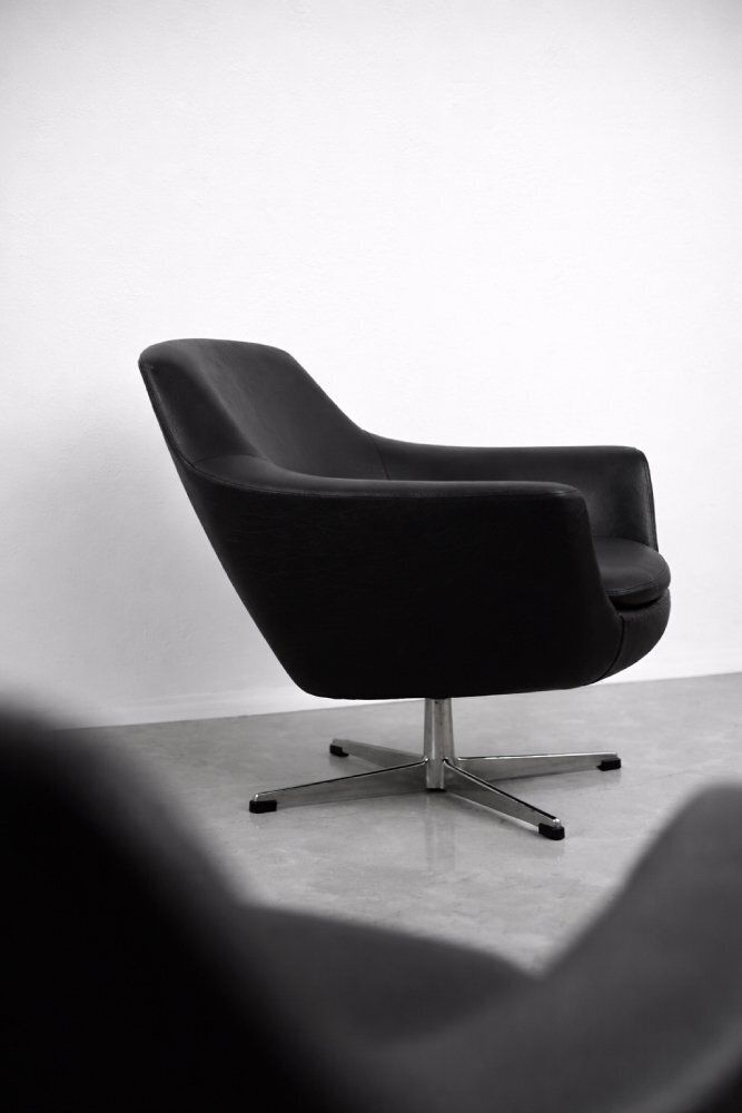 Furniture Mid Century Scandinavian Modern Black Swivel Chairs, 1970s, Set Of 2 photo