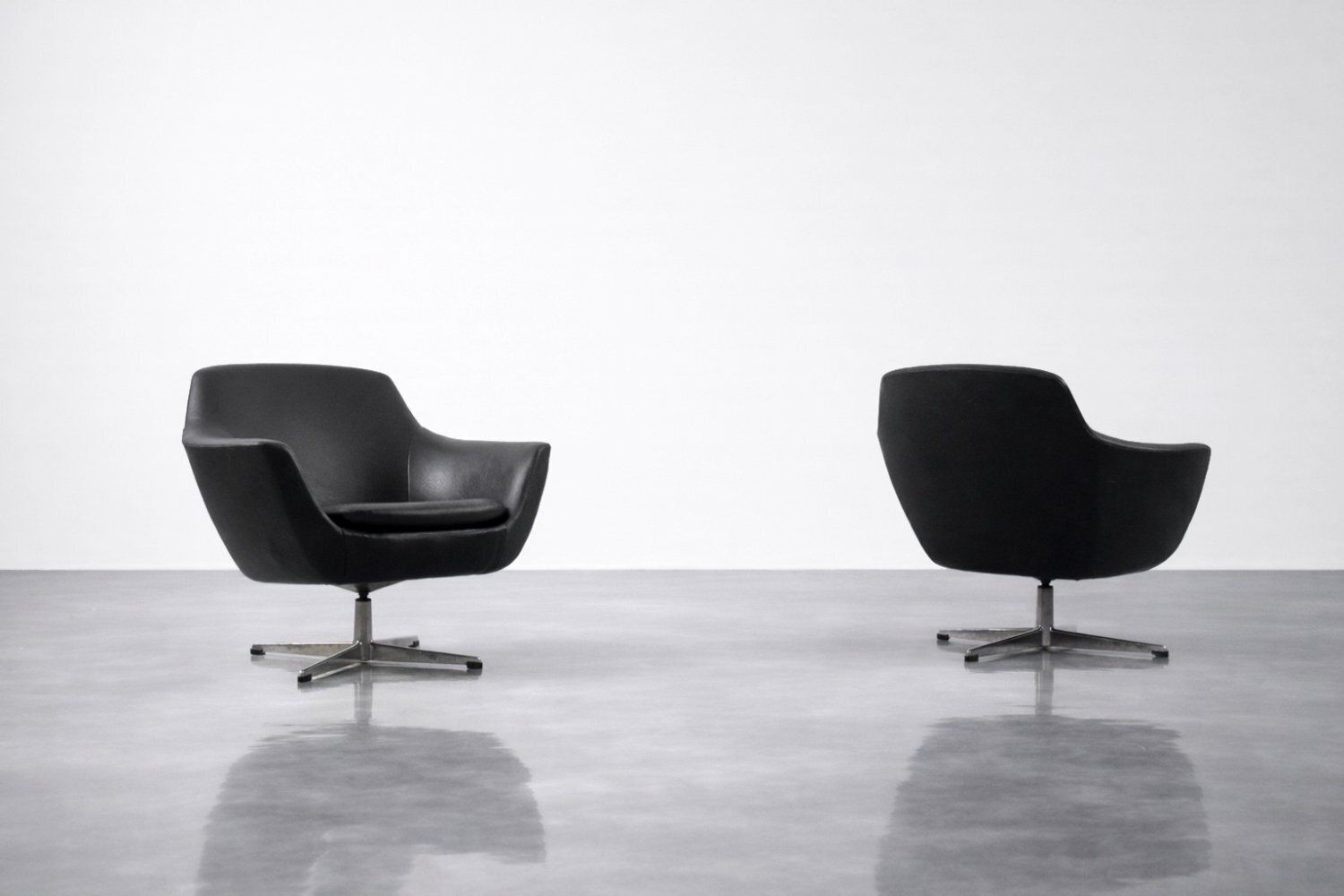 2012.0 Mid Century Scandinavian Modern Black Swivel Chairs, 1970s, Set Of 2 photo